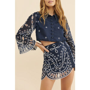 Alice McCall Navy and White Embroidered Blouse